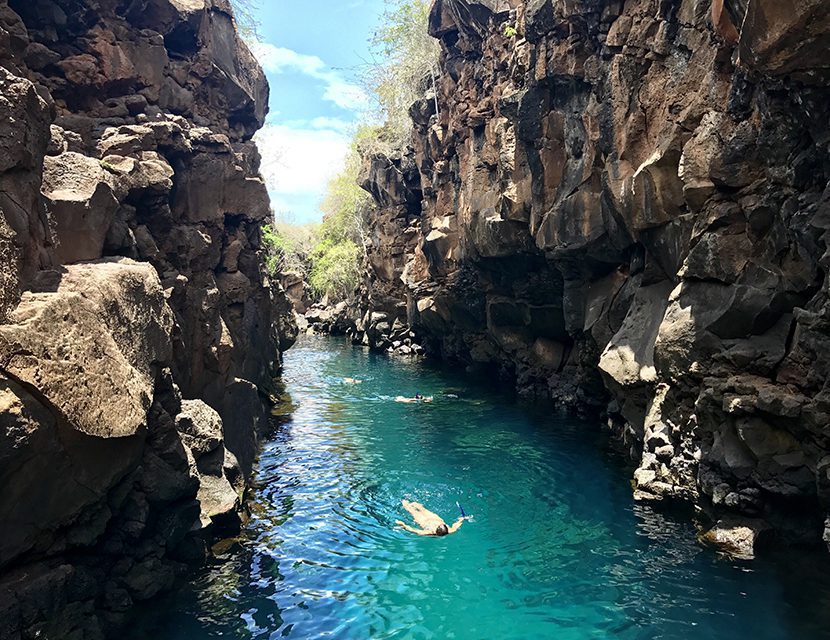 People swimming in a scenic natural pool in Santa Cruz Island, Galapagos, by Fernando Espinosa
